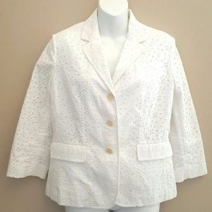 TALBOTS Blazer Jacket White Eyelet Lace Cotton